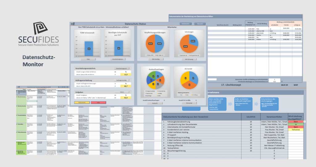 Der SECUFIDES-Datenschutz-Monitor.
Mit dem SECUFIDES-Datenschutz-Monitor werden alle datenschutzrechtlichen Prozesse im Unternehmen koordiniert, überwacht und DSGVO-konform dokumentiert.